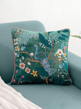 Green Brown Peacock Embroidered Cushion Cover