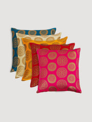 Multicoloured Zari Ethnic 5-Piece Cushion Covers
