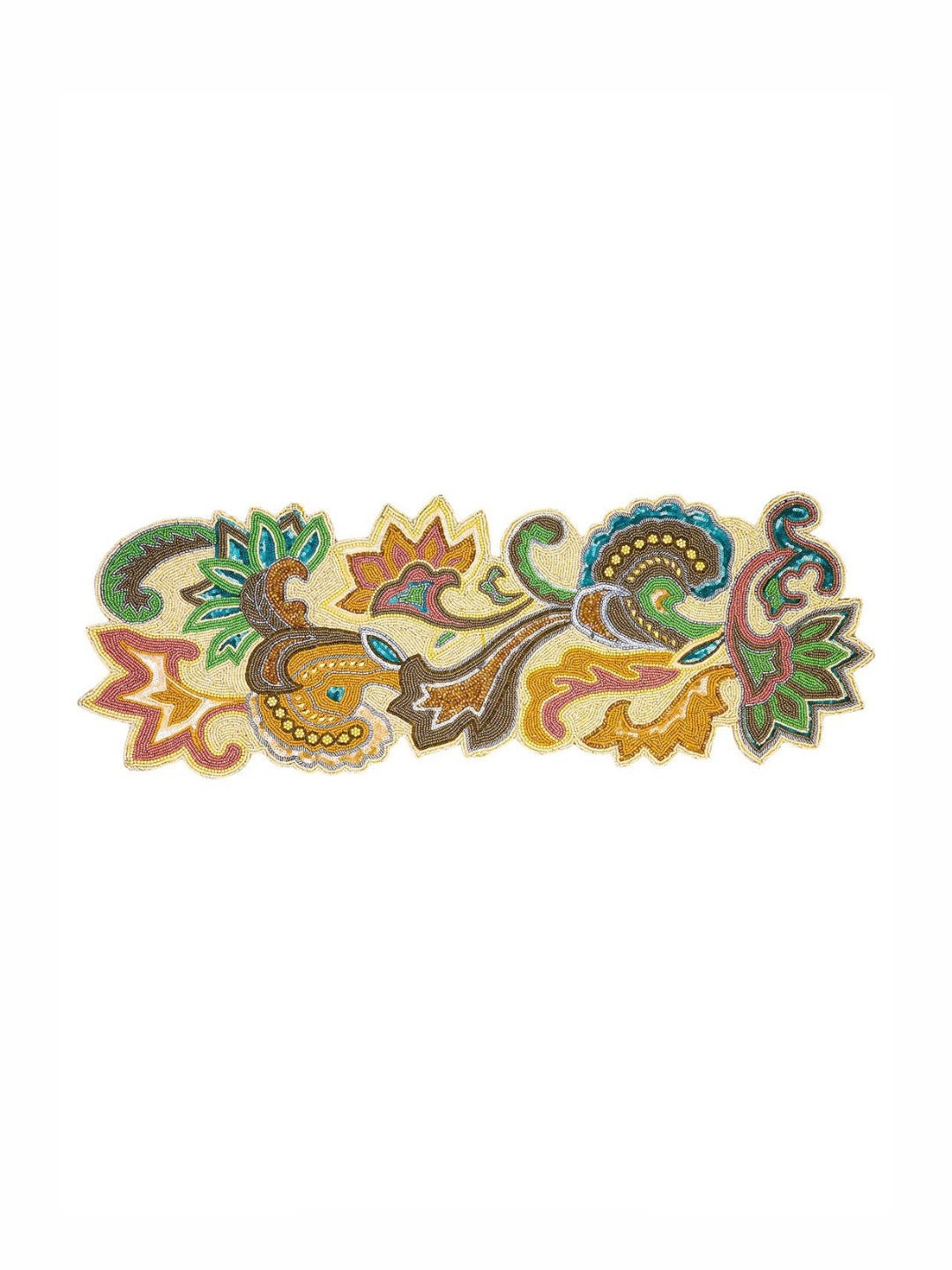 Yellow Green Beaded Floral Table Runner