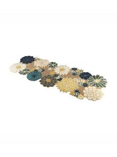 Green Beige Beaded Floral Table Runner