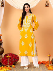 Embroidered Chikankari Ethnic Motifs Indie Kurta