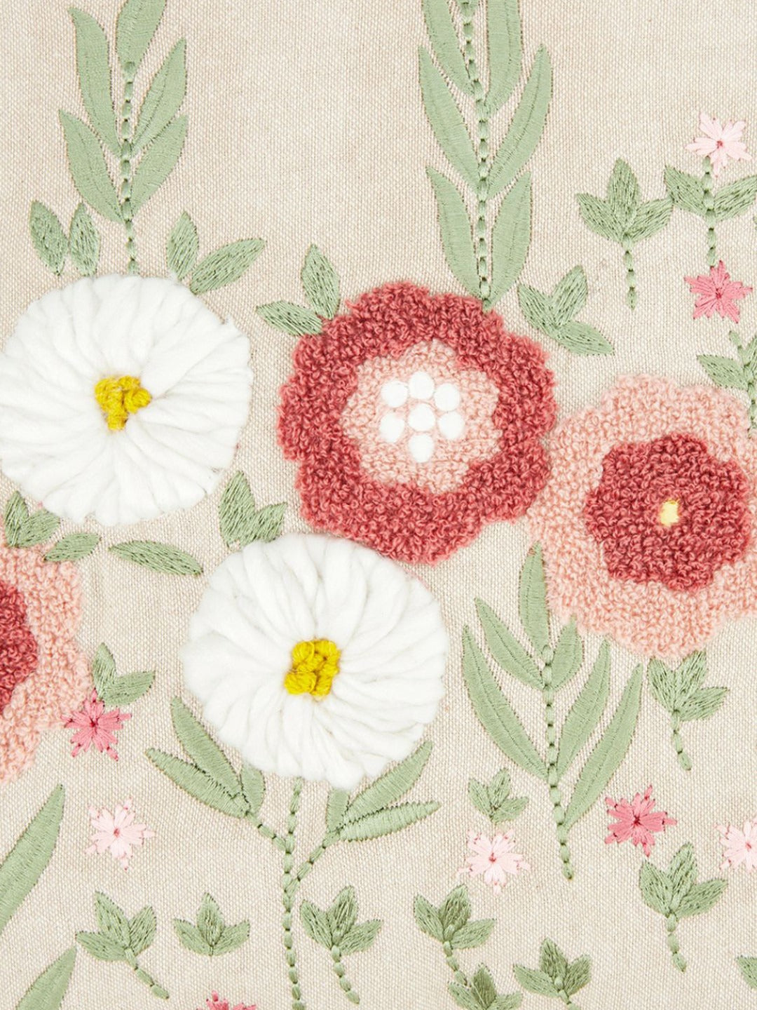 Red Green Floral Embroidered Cushion Cover