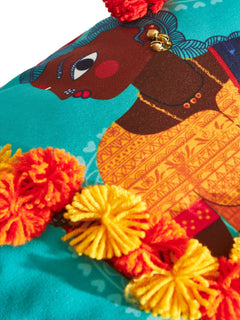 Blue Orange Flower Vendor Cushion Cover