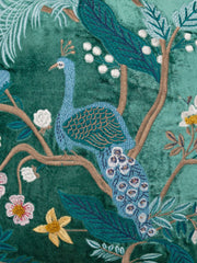 Green Brown Peacock Embroidered Cushion Cover