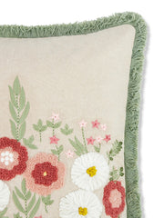Red Green Floral Embroidered Cushion Cover