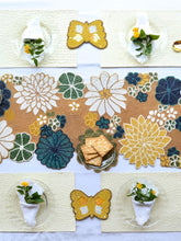 Green Beige Beaded Floral Table Runner