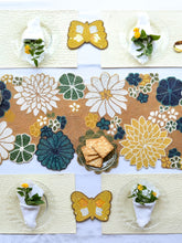 Green Beige Beaded Floral Table Runner