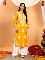Embroidered Chikankari Ethnic Motifs Indie Kurta