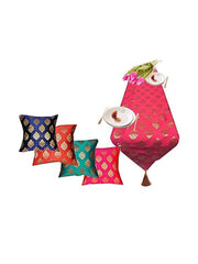 Pink Jacquard Silk Table Runner Set