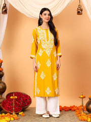 Embroidered Chikankari Ethnic Motifs Indie Kurta