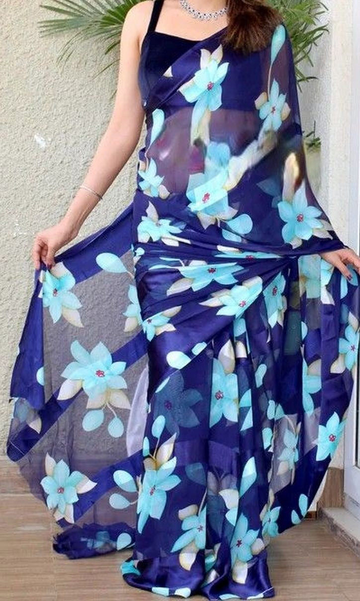 Pure Silk Georgette Floral Print Saree
