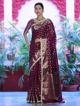 Royal Wine Banarasi Handloom Zari Butti Silk Saree