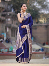 Vastra Veda Banarasi Semi-Silk Saree with Zari Border & Stitched Blouse