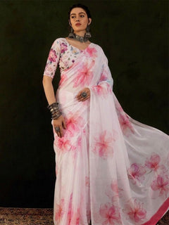 Pure Silk Georgette Floral Print Saree