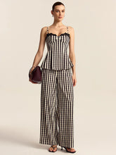 Gingham Linen Wide-Leg Peplum Co-Ord