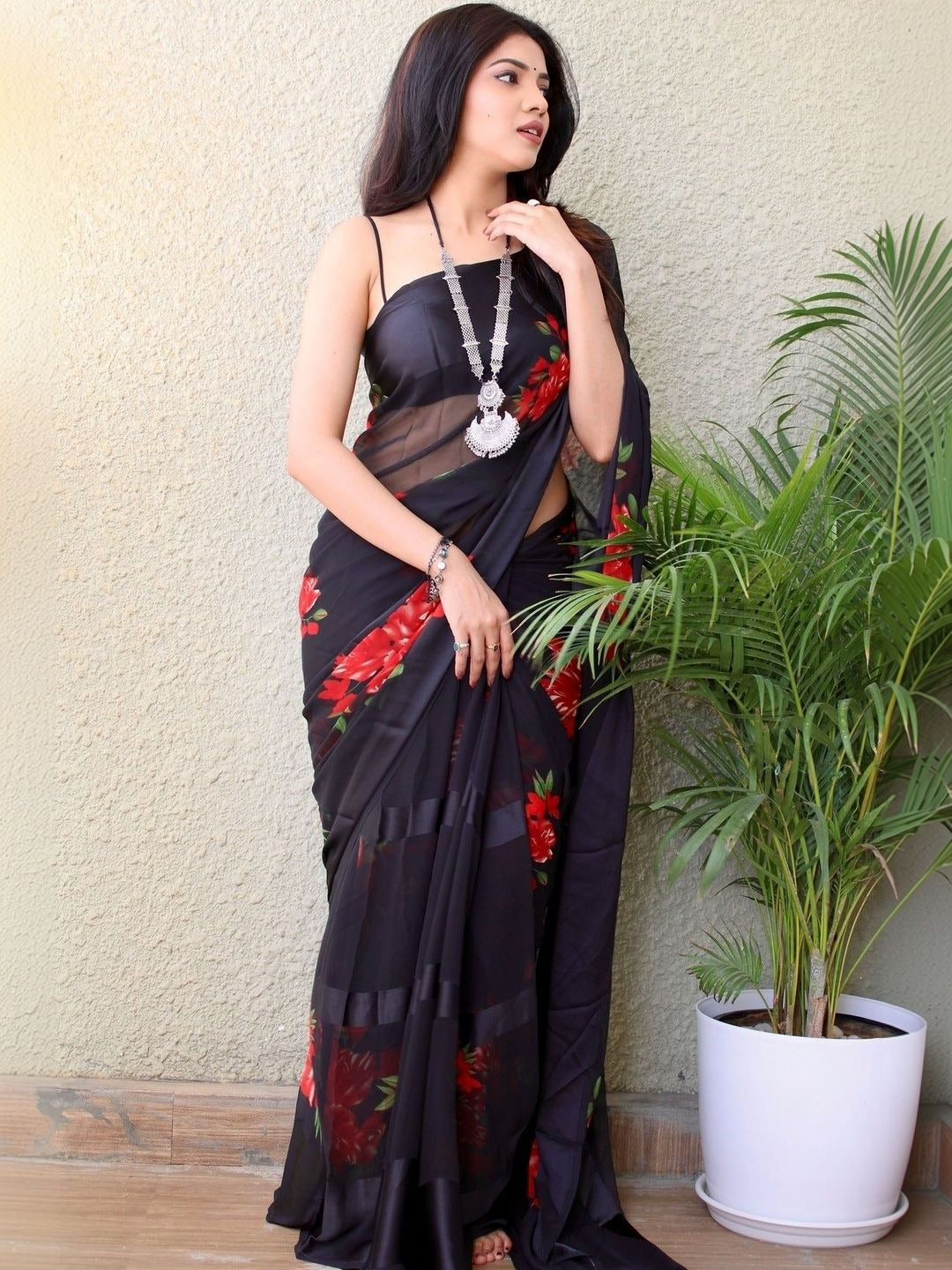 Pure Silk Georgette Floral Print Saree