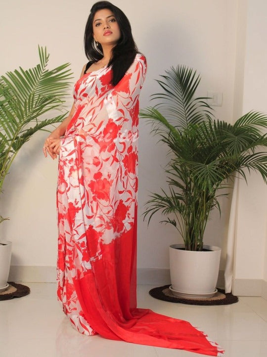 Pure Silk Georgette Floral Print Saree