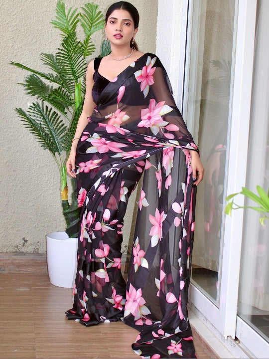 Pure Silk Georgette Floral Print Saree