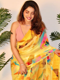 Pure Silk Georgette Floral Print Saree