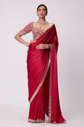 Red French Crepe Silk Mirror Luxe Saree with blouse