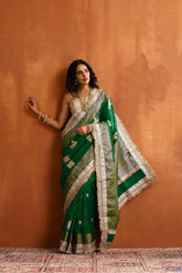 Emerald Green Tissue Pre-Stitched Saree
