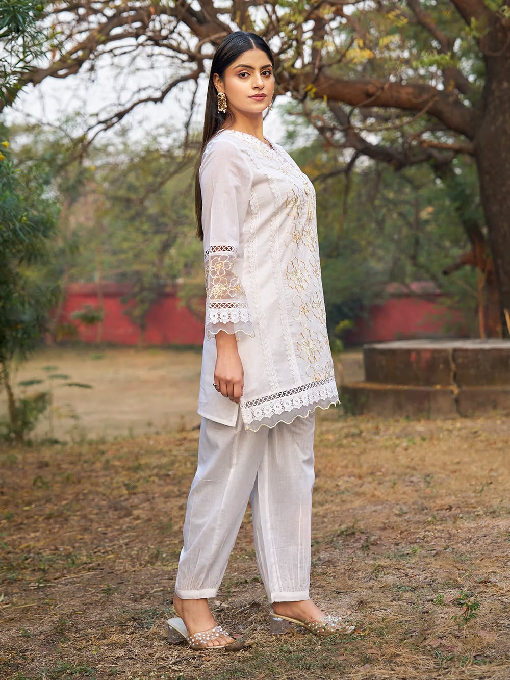 Everyday White Embroidered Ethnic Set