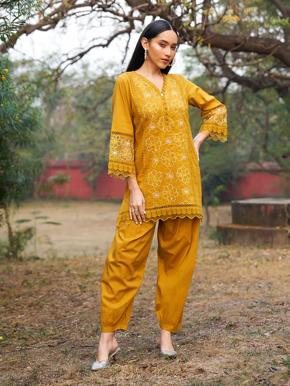 Everyday White Embroidered Ethnic Set