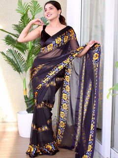Pure Silk Georgette Floral Print Saree