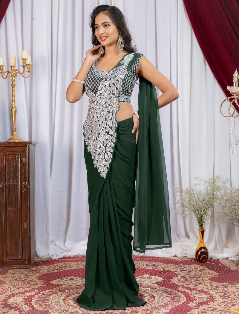 Noor Zahra Luxe Embroidered Saree (Ready-To-Wear) with Blouse