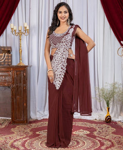 Noor Zahra Luxe Embroidered Saree (Ready-To-Wear) with Blouse