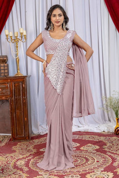 Noor Zahra Luxe Embroidered Saree (Ready-To-Wear) with Blouse