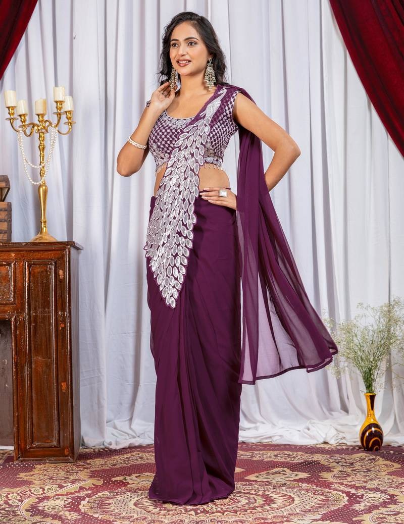 Noor Zahra Luxe Embroidered Saree (Ready-To-Wear) with Blouse