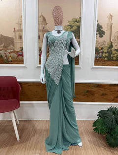 Noor Zahra Luxe Embroidered Saree (Ready-To-Wear) with Blouse