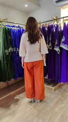 Rust Beige Cotton Linen Doodle Art Co-Ord Set with Handbag