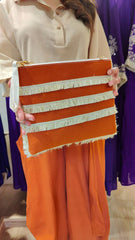 Rust Beige Cotton Linen Doodle Art Co-Ord Set with Handbag