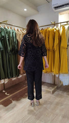 Black Cutwork Crepe Kurta Set