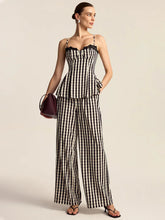 Gingham Linen Wide-Leg Peplum Co-Ord
