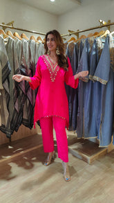 Pink Crepe Mirror C-Cut Kurta Set