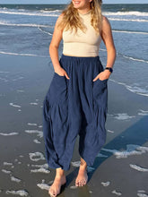 Blue Polyester Blend Casual Trousers
