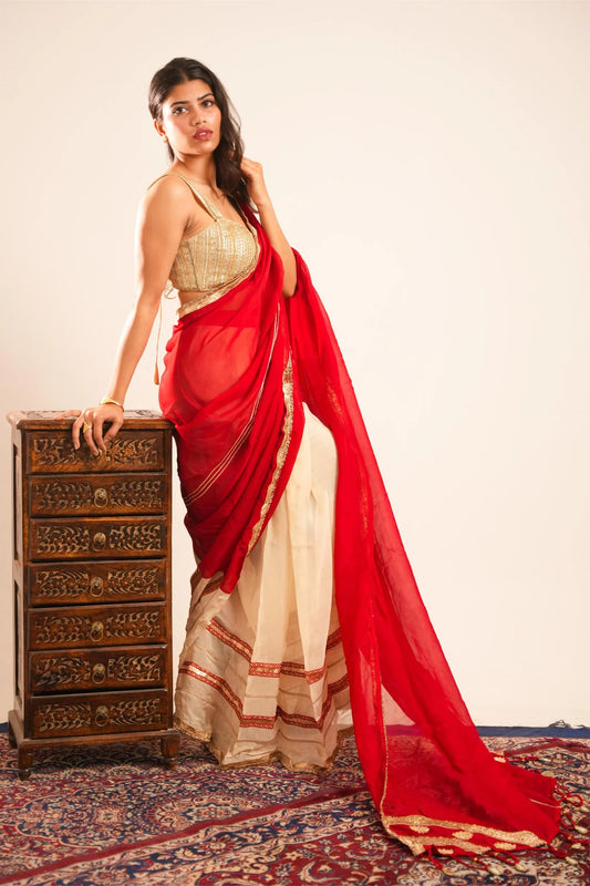 Crimson Elegance Organza Saree