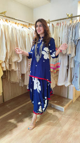 Royal Blue Draped Dhoti Skirt Dress