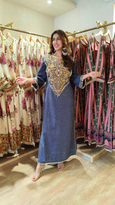 Cotton Denim Blue Grey Kaftan Dress