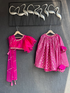 Fuchsia Pink Organza Chanderi Lehenga Set