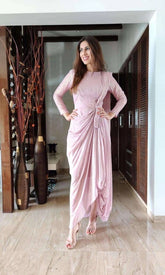 Shimmer Georgette Baby Pink Drape Dress