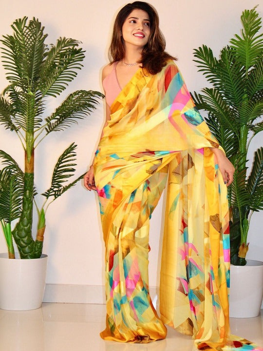 Pure Silk Georgette Floral Print Saree