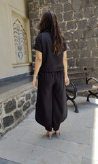 Black Cotton Linen Three-Piece Coord Set