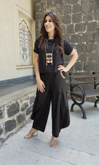 Black Cotton Linen Three-Piece Coord Set