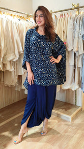Blue Kaftan Top Navy Dhoti Set
