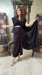 Liva Cotton Black Draped Skirt Saree