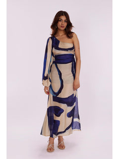 Sapphire Printed Bemberg One-Shoulder Dress
